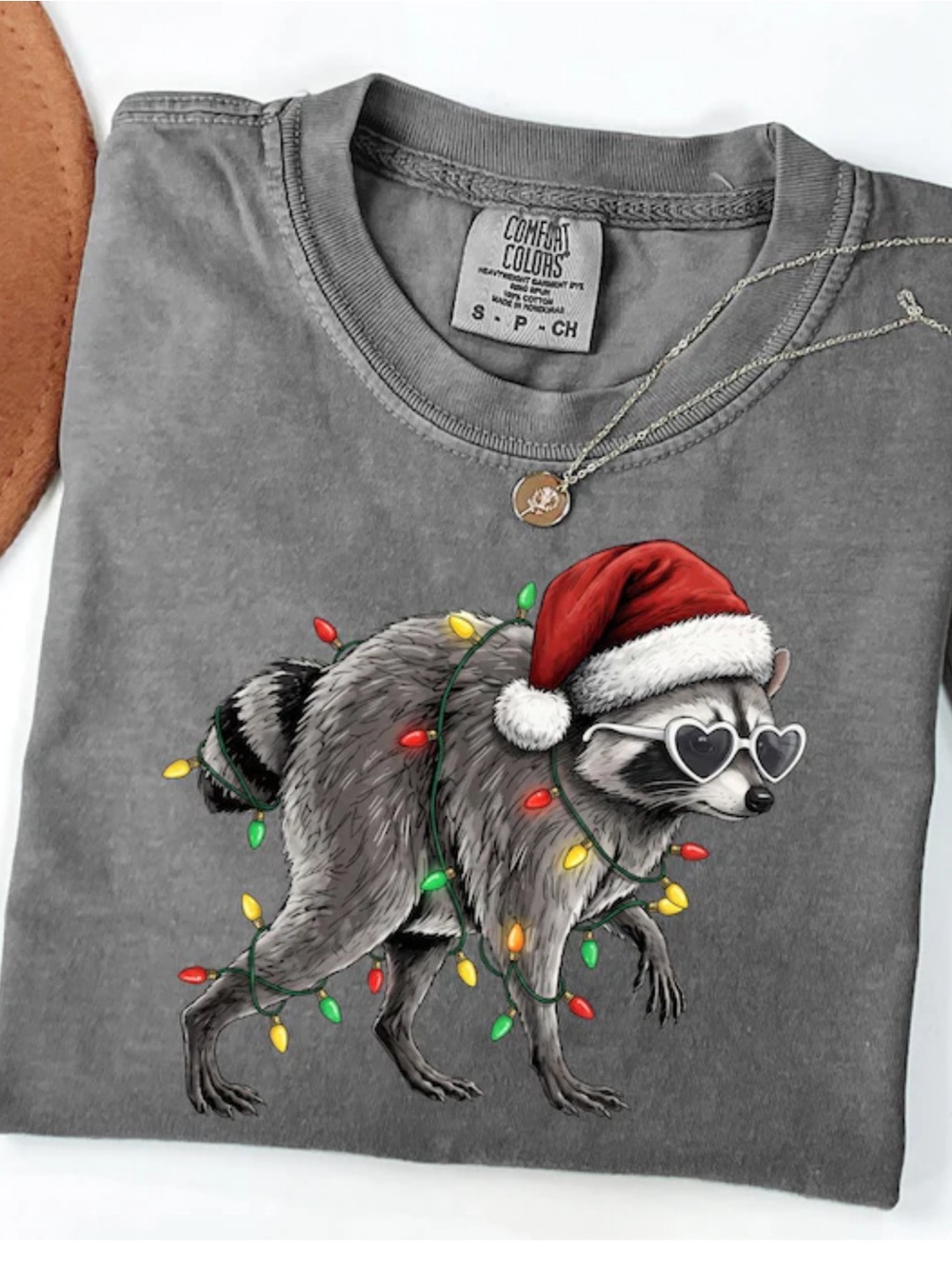 Comfort Colors Men's Pepper Holiday Raccoon Graphic Crewneck Sweater
